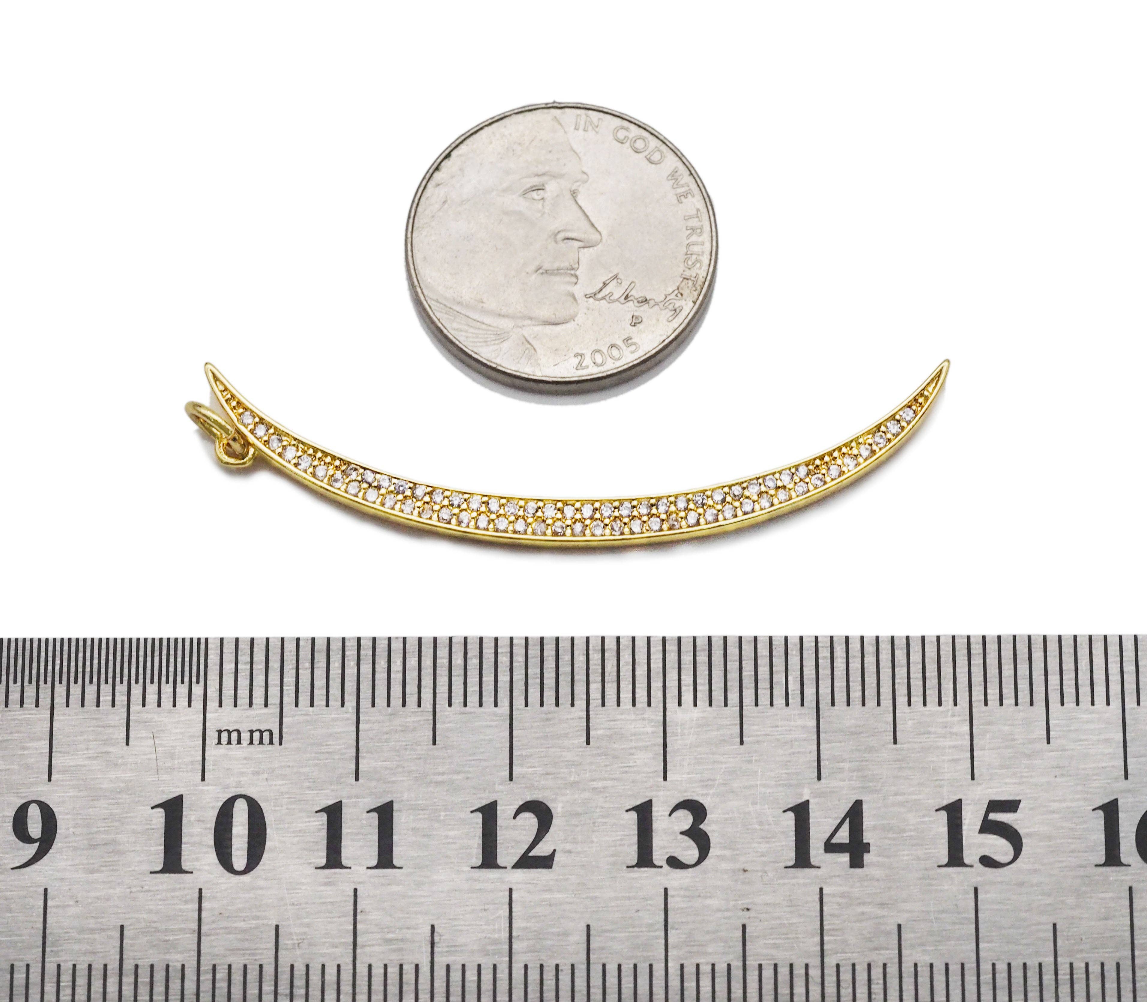 CZ Gold Silver Cresent Moon Shape Charm, Sku#F1511