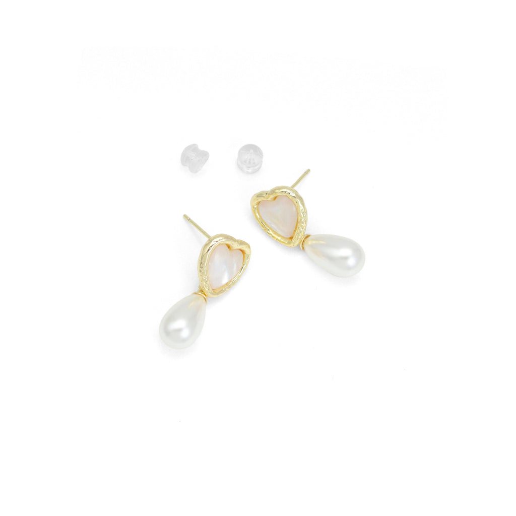 Gold Silver Pearl Heart Teardrop Pearl Earrings, Sku#ZX223
