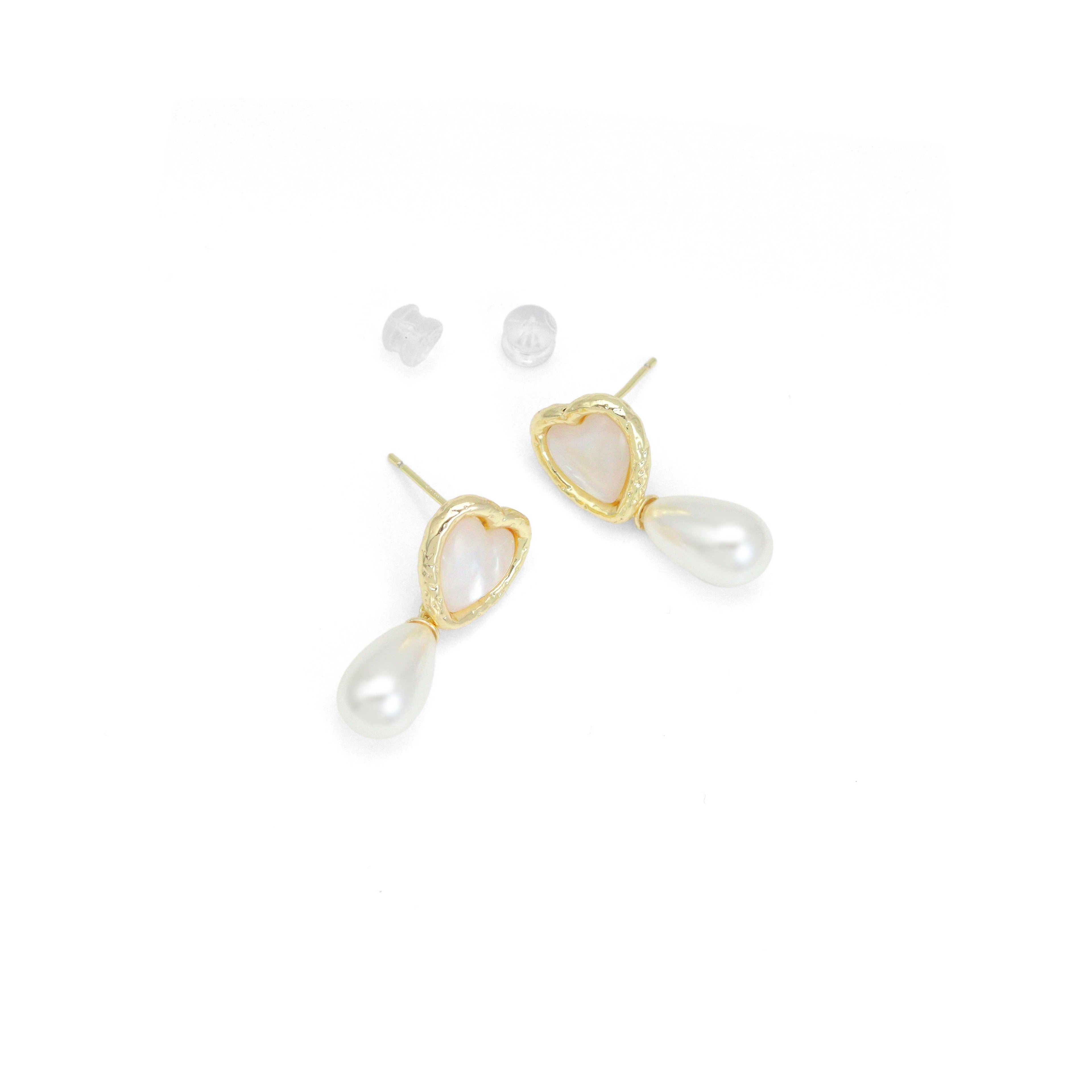 Gold Silver Pearl Heart Teardrop Pearl Earrings, Sku#ZX223