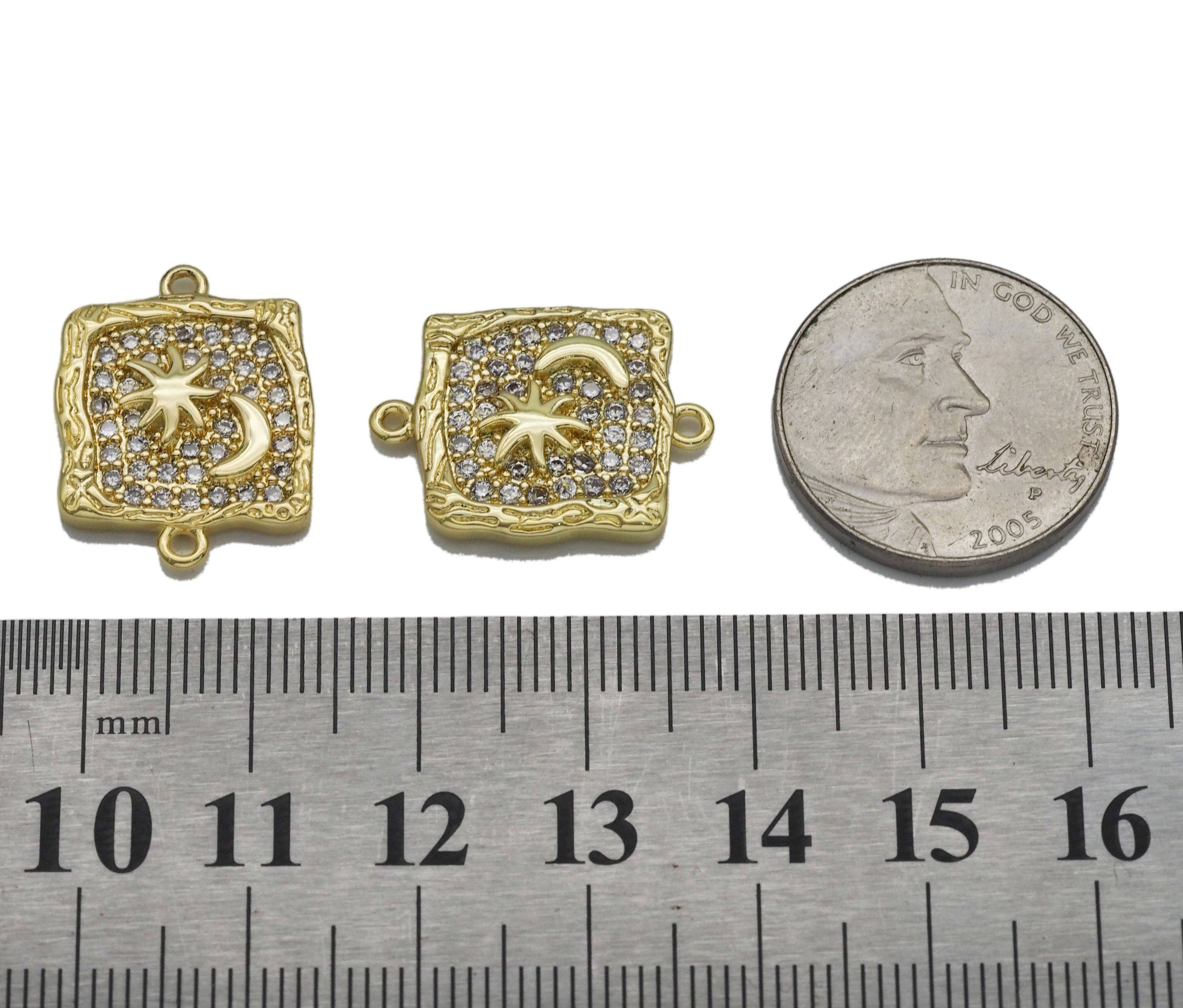 CZ Gold Star Cresent Moon Square Connector Charm, Sku#LK770