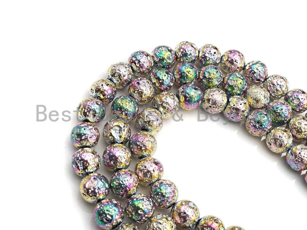 NEW COLOR!!! Silver Rainbow Plated Lava Round Beads,8mm/10mm/12mm Lava Beads, Plated Lava Beads, 15.5" Full Strand, sku#U872