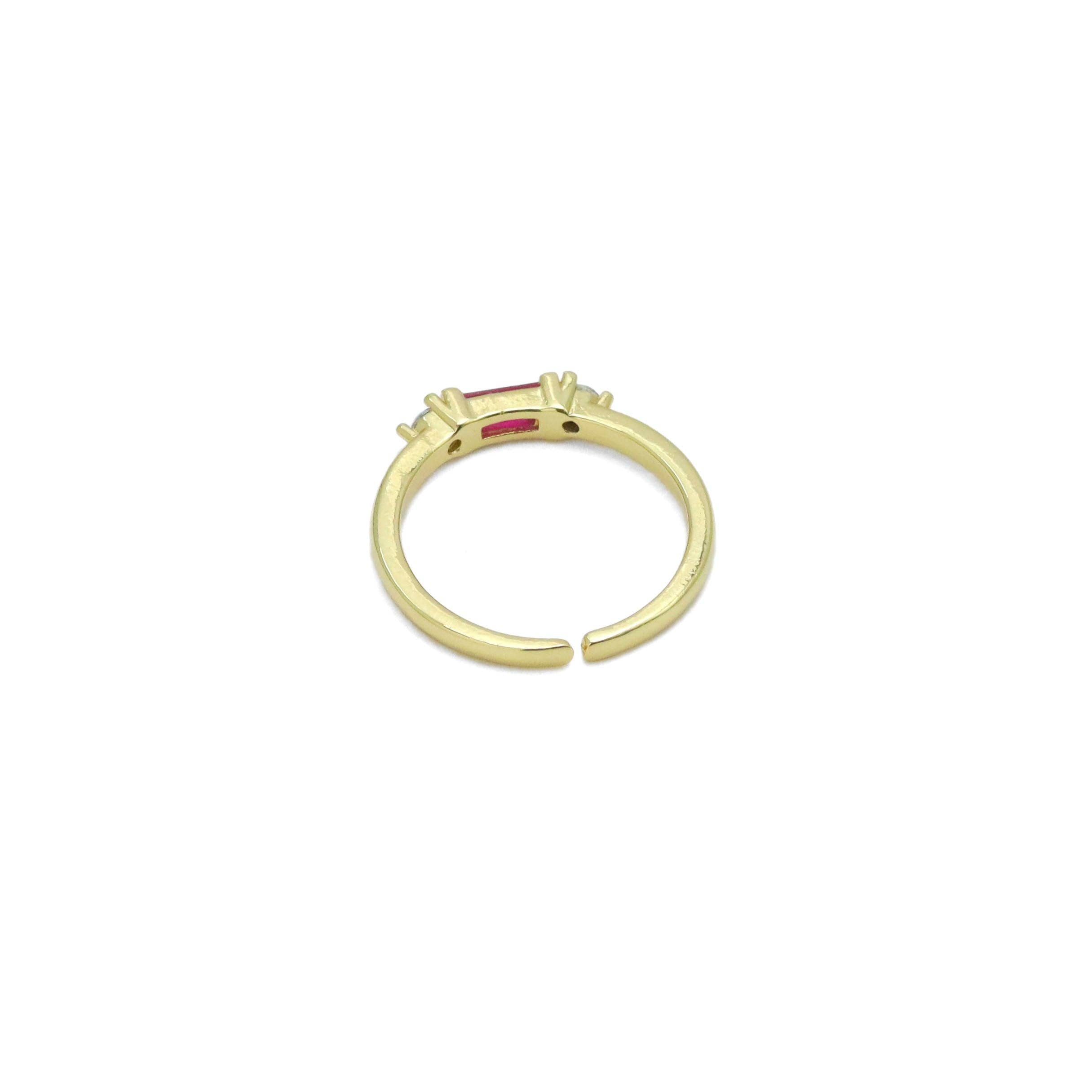 Fuchsia Rectangle CZ Dainty Adjustable Ring, Sku#LD580