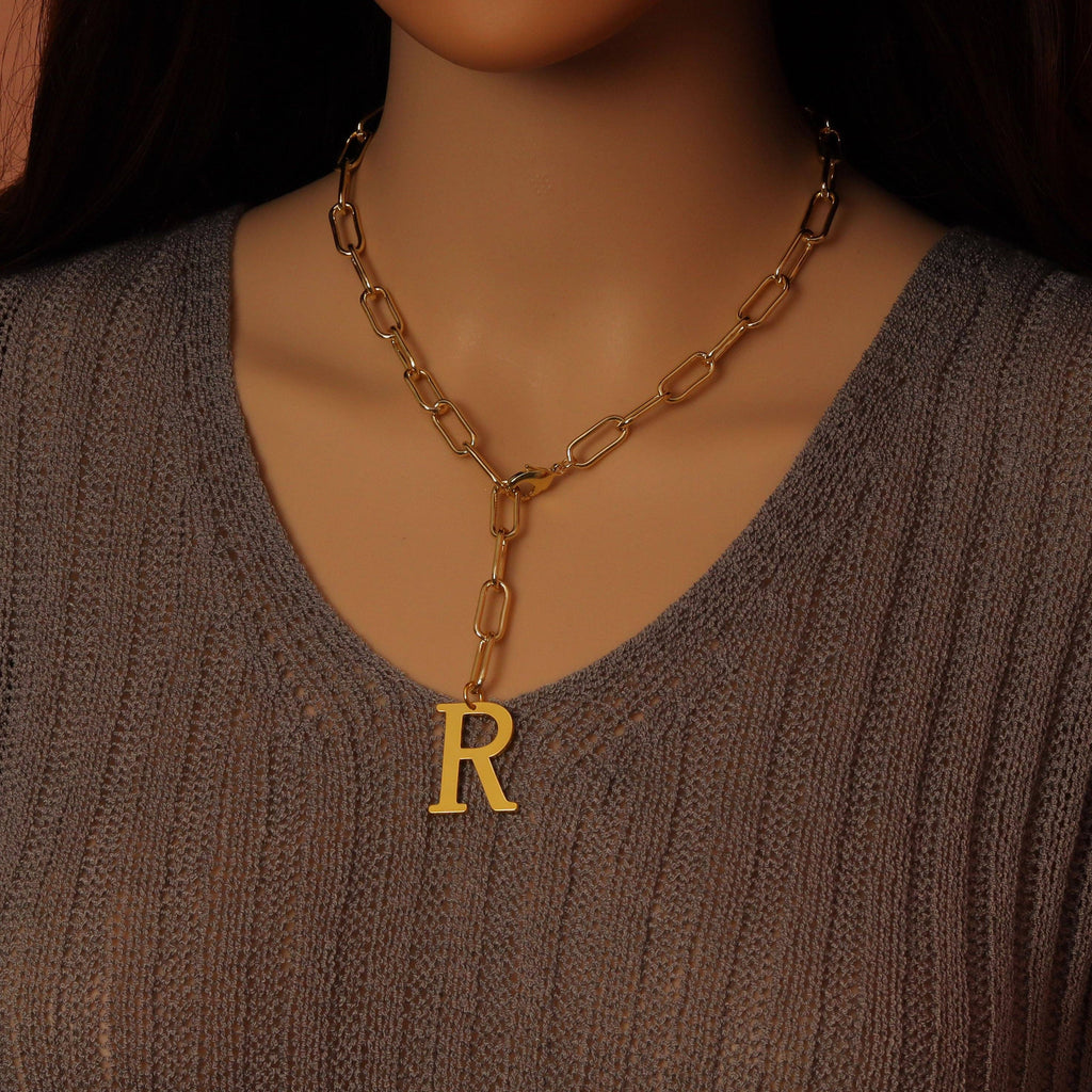 Gold Silver Paper Clip Link Chain Adjustable Necklace, Sku#EF595