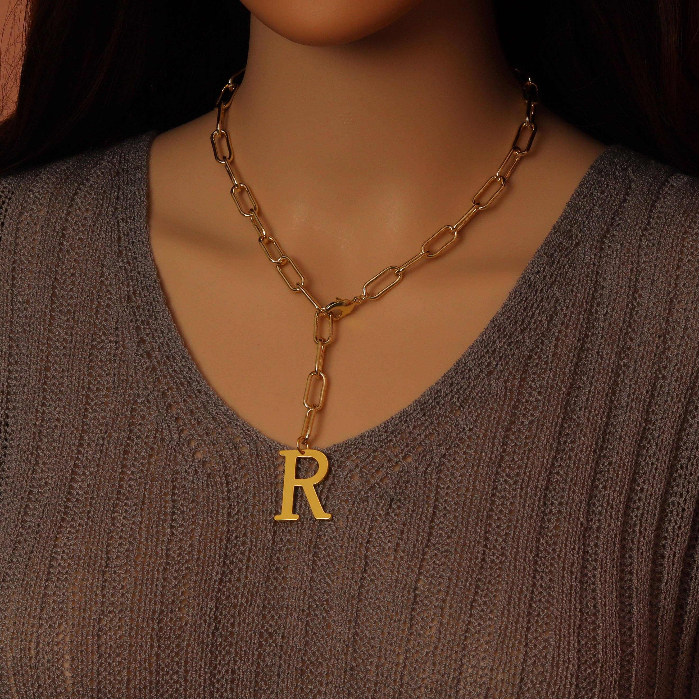 Gold Silver Paper Clip Link Chain Adjustable Necklace, Sku#EF595