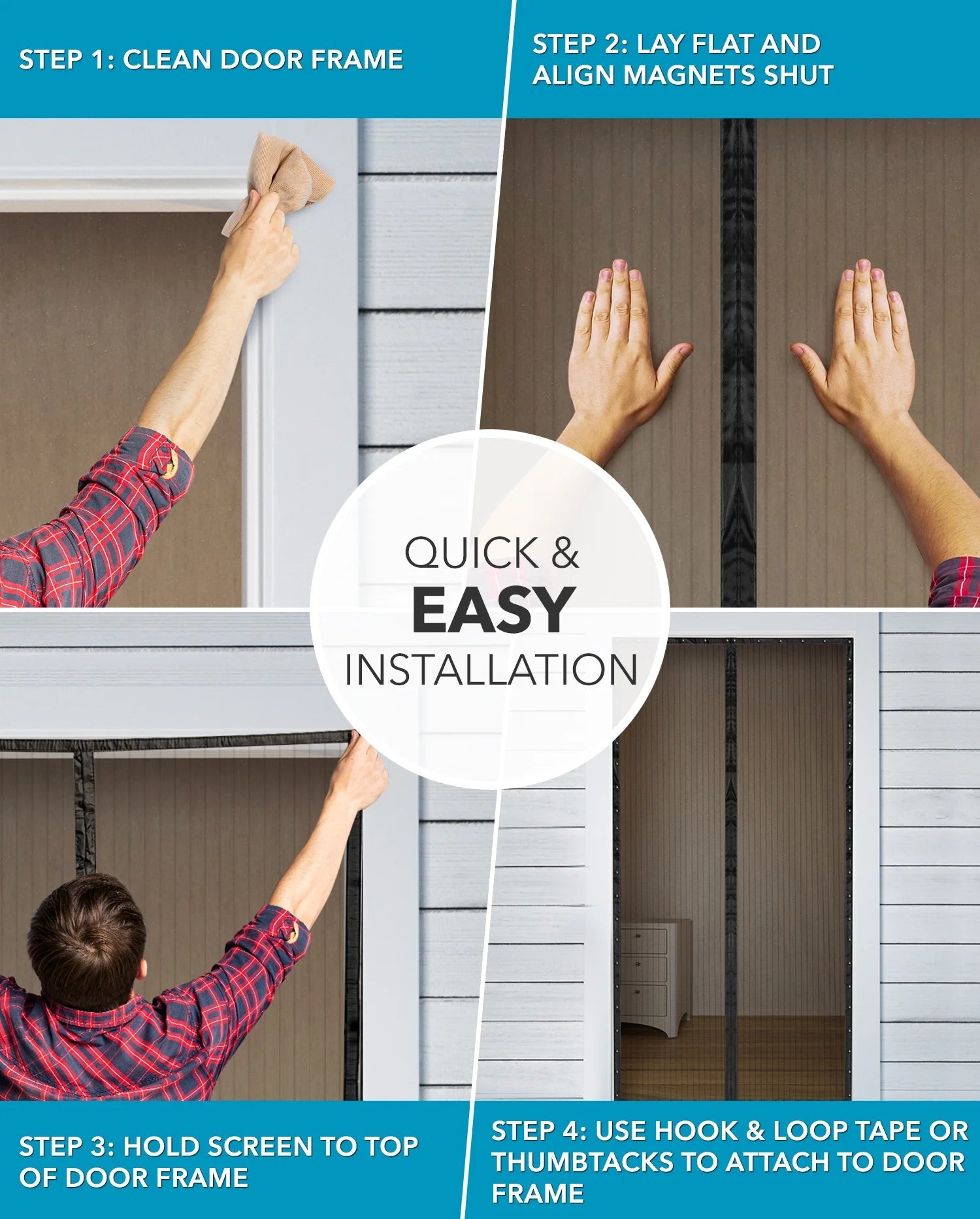 Flux Phenom Magnetic Screen Door Hands-Free Mesh Easy Install 2 Pack 38 X 82