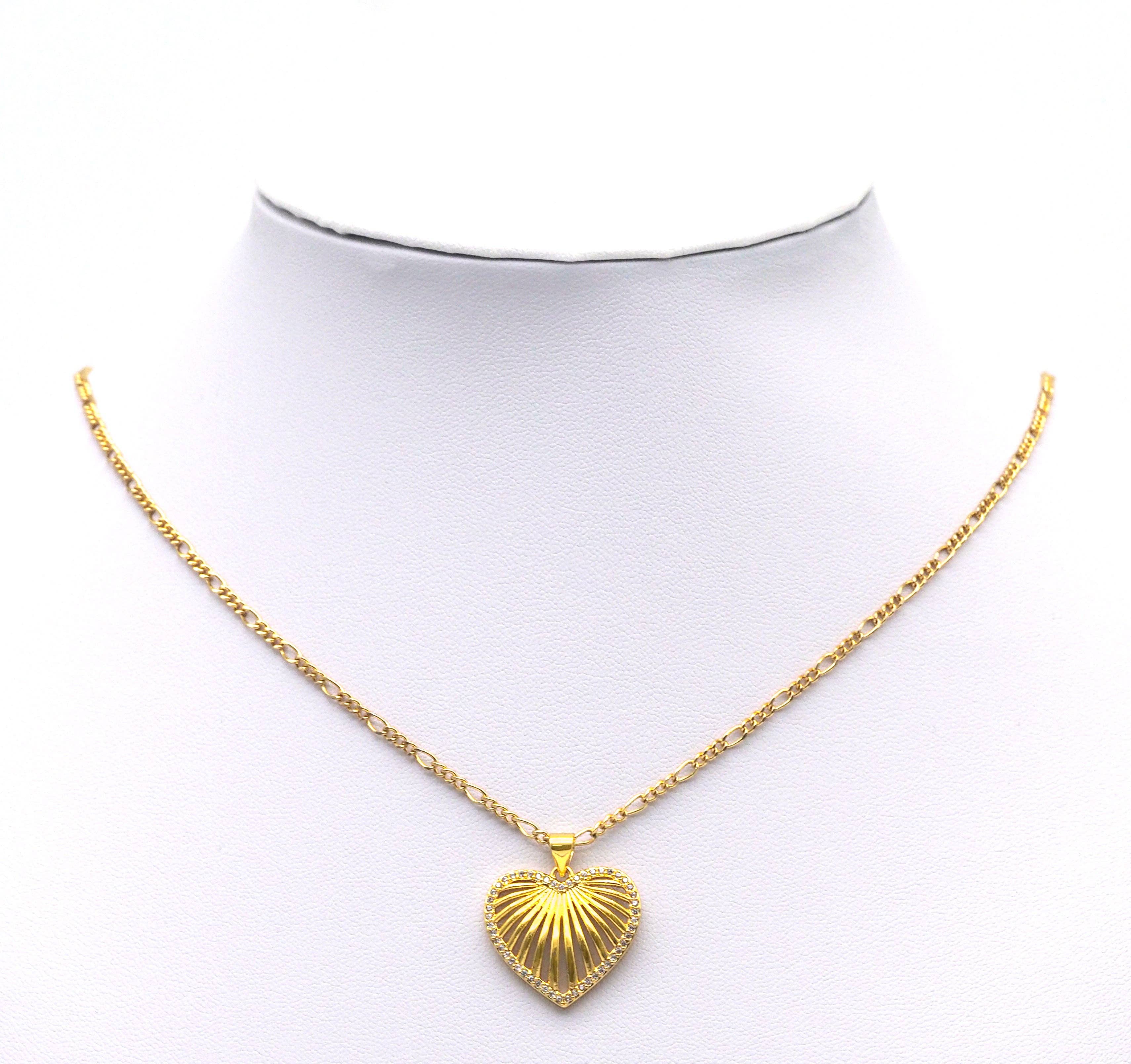 Gold CZ Hollow Fav Heart Charm, Sku#JL132
