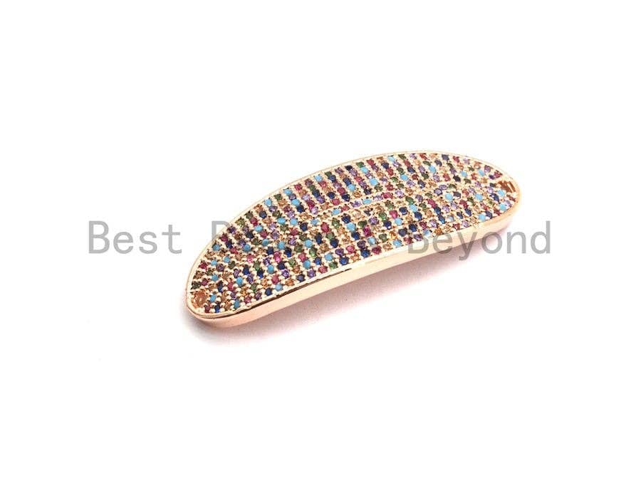 Colorful CZ Micro Pave 14x38mm Slab Oval Two Hole Bracelet Connector, Cubic Zirconia Connector/Link,sku#E414C