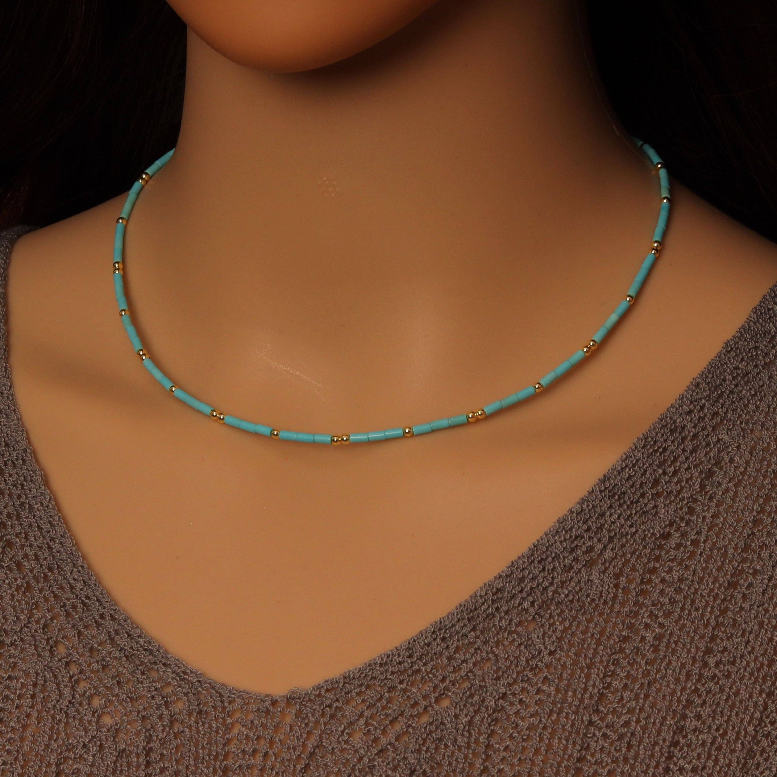 Tiffany blue color turquoise tube necklace, sku#EF569