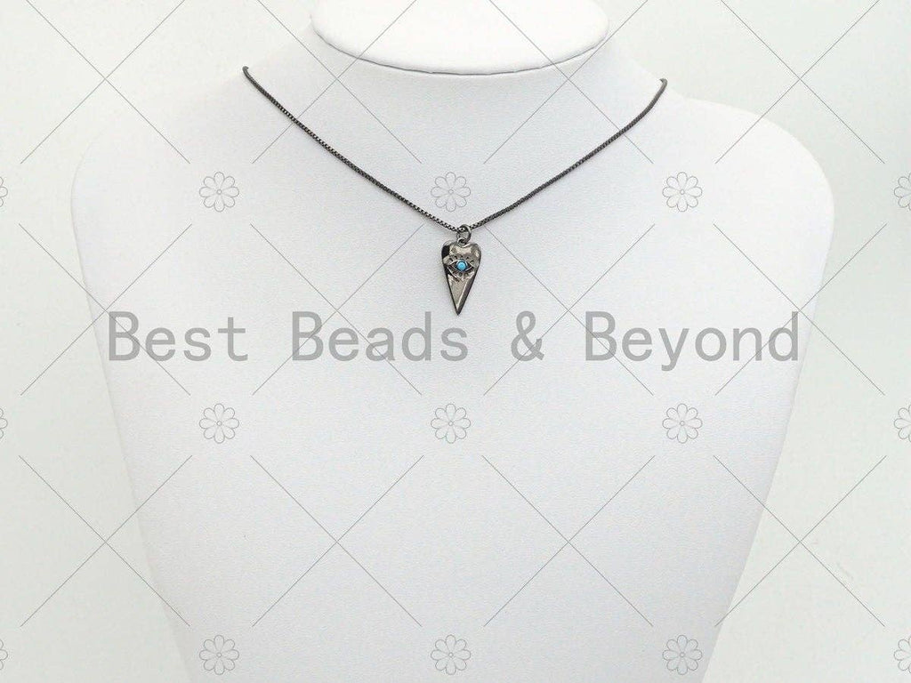Turquoise CZ Micro Pave Evil Eye Pendant/Charm, Gunmetal/Gold Cubic Zirconia Carrot Shape Pendant Charm, 11x21mm,sku#Y258