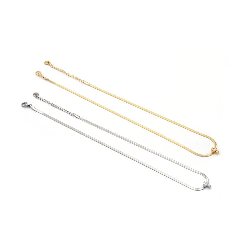 Dainty herringbone Chain Cross Necklace,sku#EF288