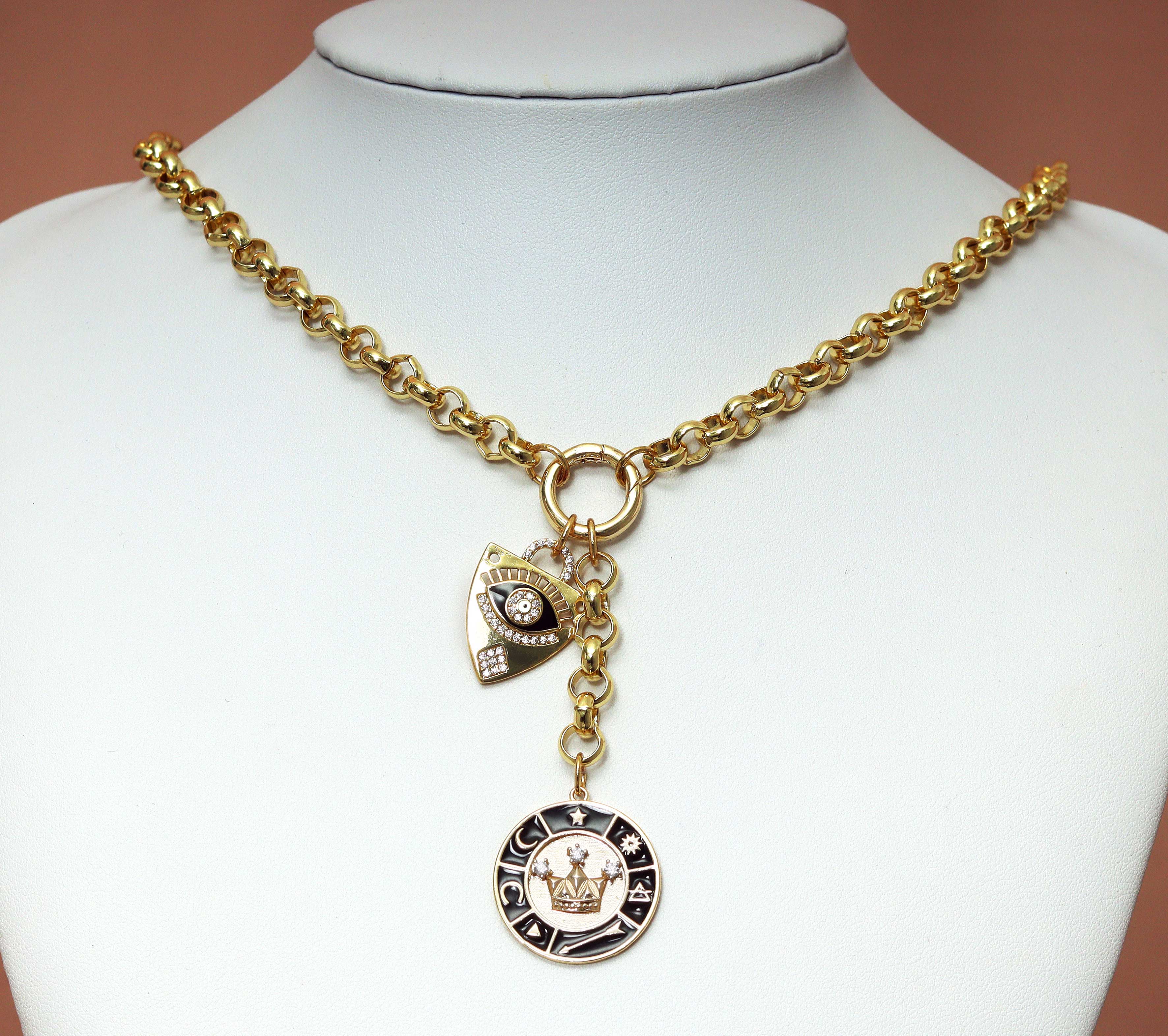 Custom Rolo Chain Drop Coin Necklace, sku#CL14-2