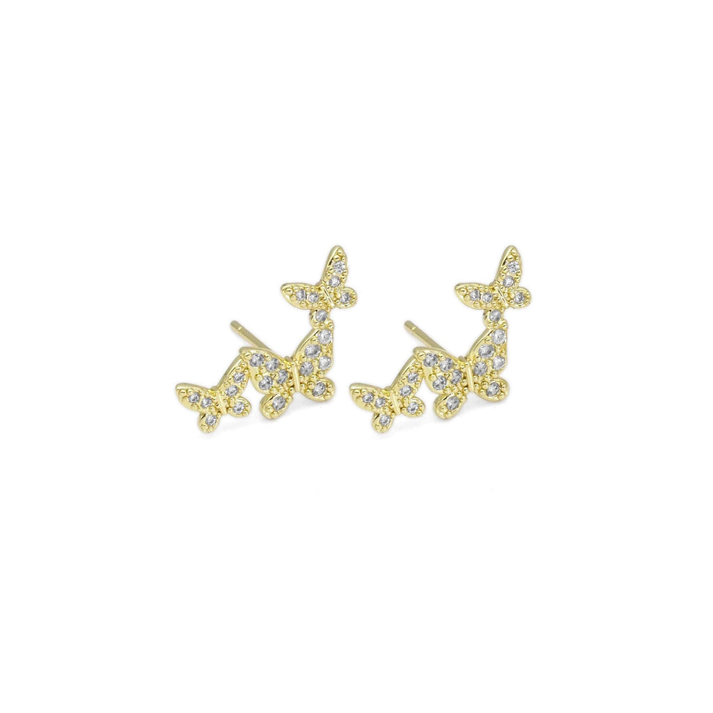 CZ Gold Thriple Butterflies Ear Climber Earrings, Sku#LD502