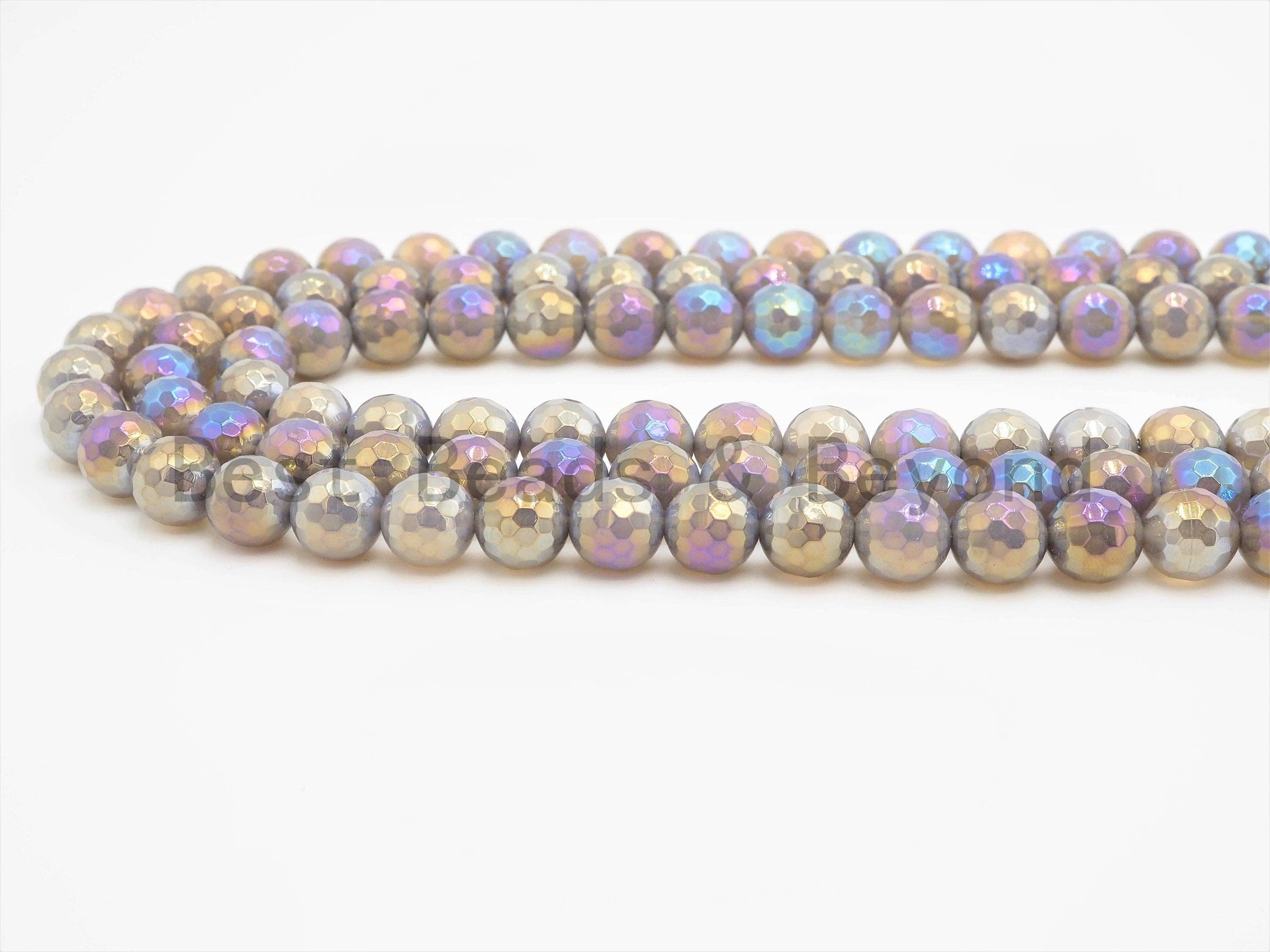 Mystic Plated Faceted Agate Beads,6mm/8mm/10mm/12mm, Rainbow Gray Agate Beads,15.5" Full Strand, SKU#U344