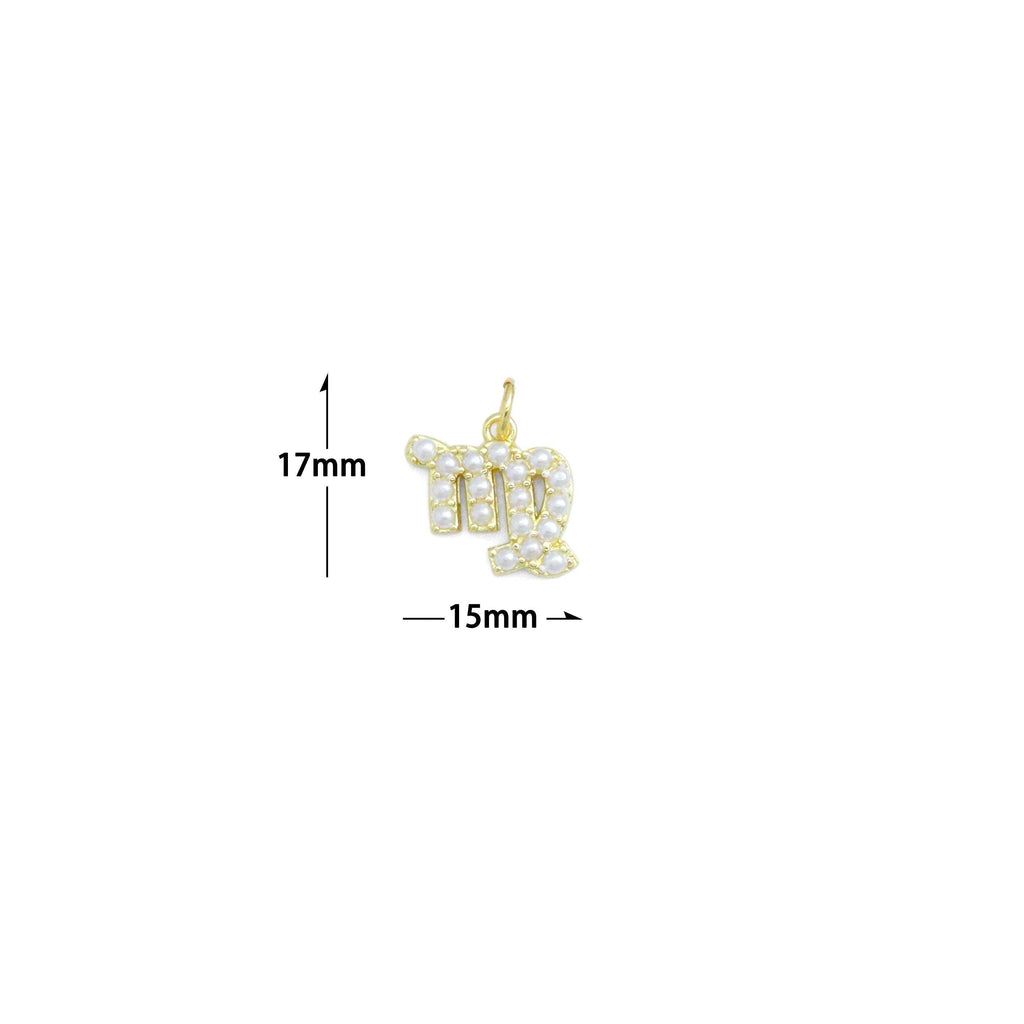 Gold White Pearl Zodiac Symbol Charm Pendant,Sku#A482