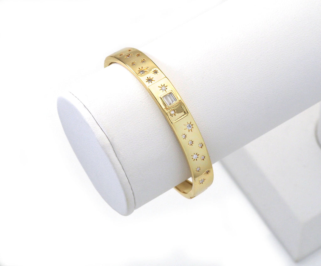 CZ Pave Multi Stars Bangle Bracelet, Sku#O117