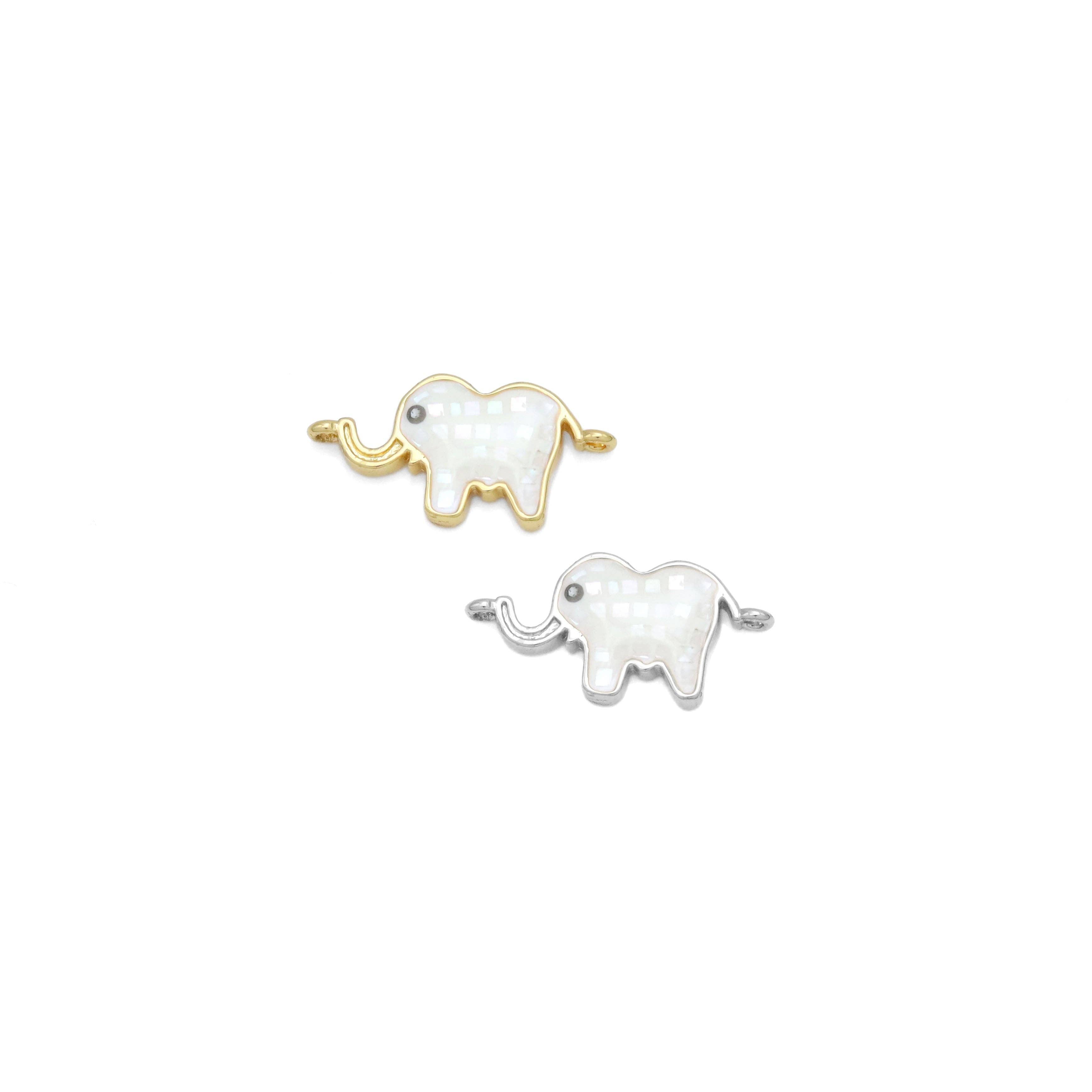 White Mother-of-pearl Elephant Connector Charm , Sku#WL6