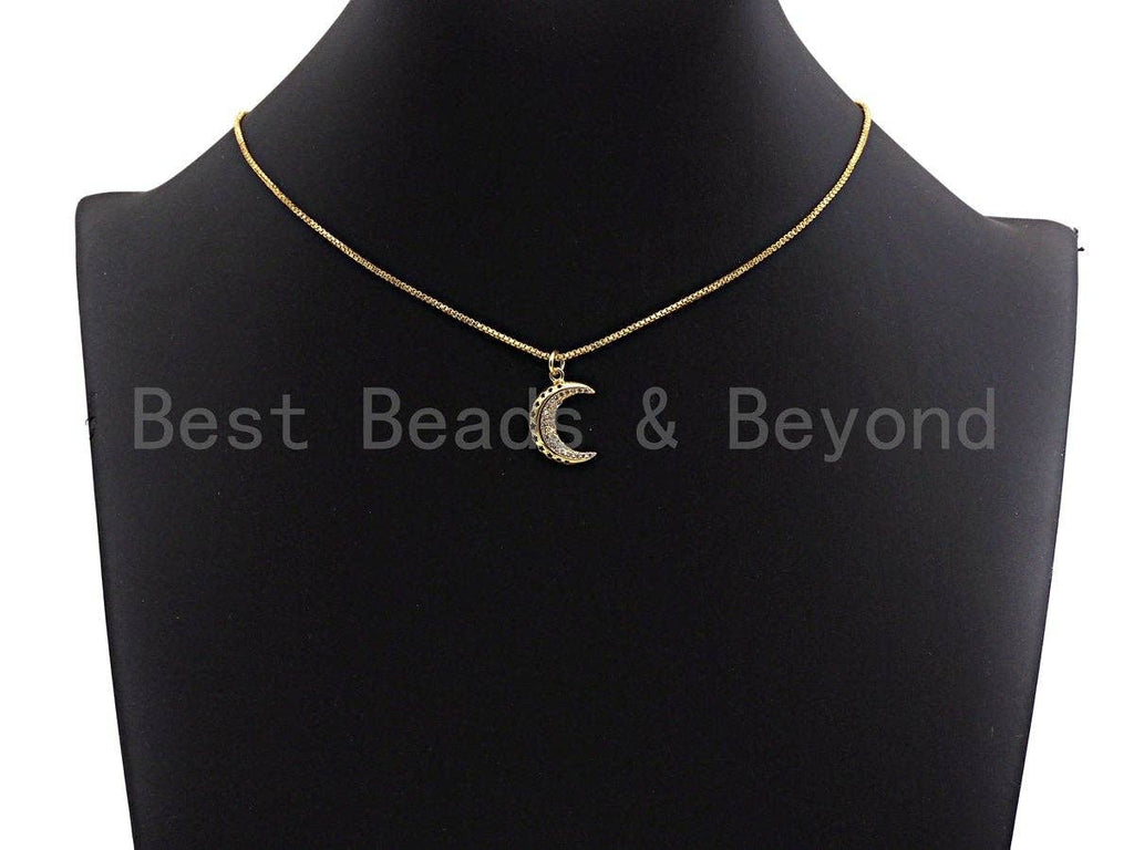 CZ Micro Pave Crescent Moon Star Hollow Out Pendant, Cubic Zirconia Pendant, Silver/Gold/Rose Gold/Black Tone,13x19mm, Sku#Z484