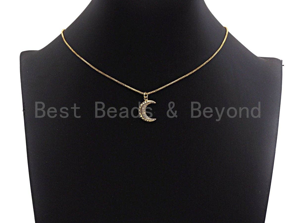 CZ Micro Pave Crescent Moon Star Hollow Out Pendant, Cubic Zirconia Pendant, Silver/Gold/Rose Gold/Black Tone,13x19mm, Sku#Z484