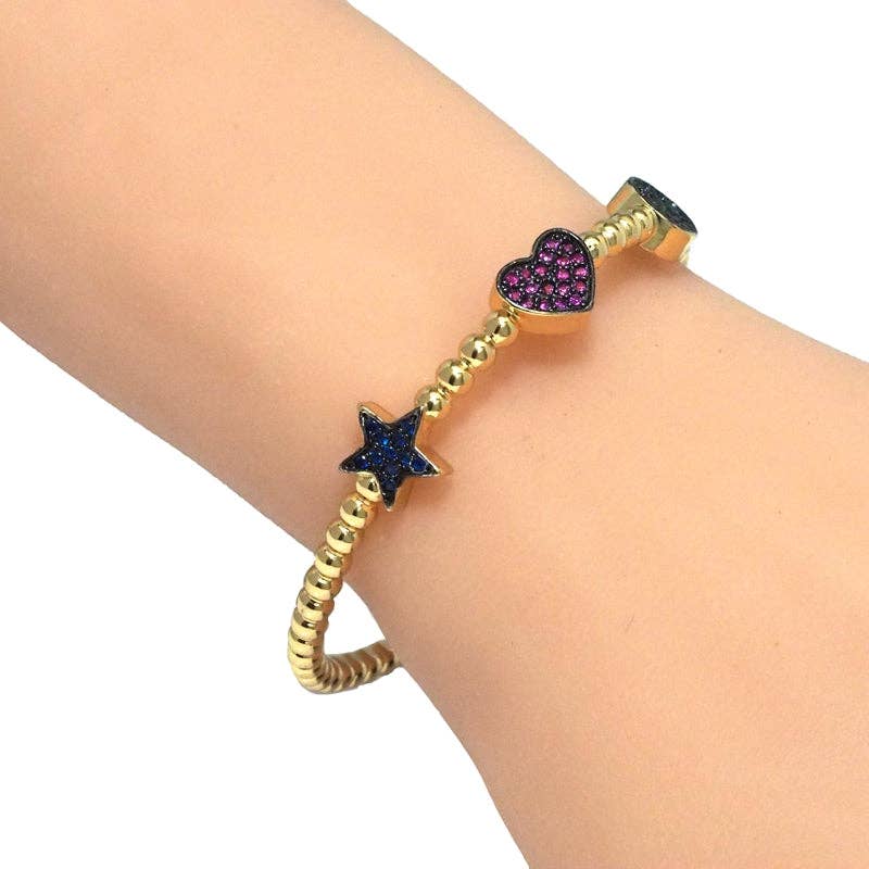 Gold Heart Five Star Beads Adjustable Bracelet, Sku#LD398