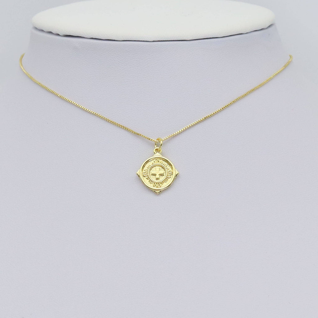 Gold Silver Embossment Cross Medalla Charm, Sku#Z1477