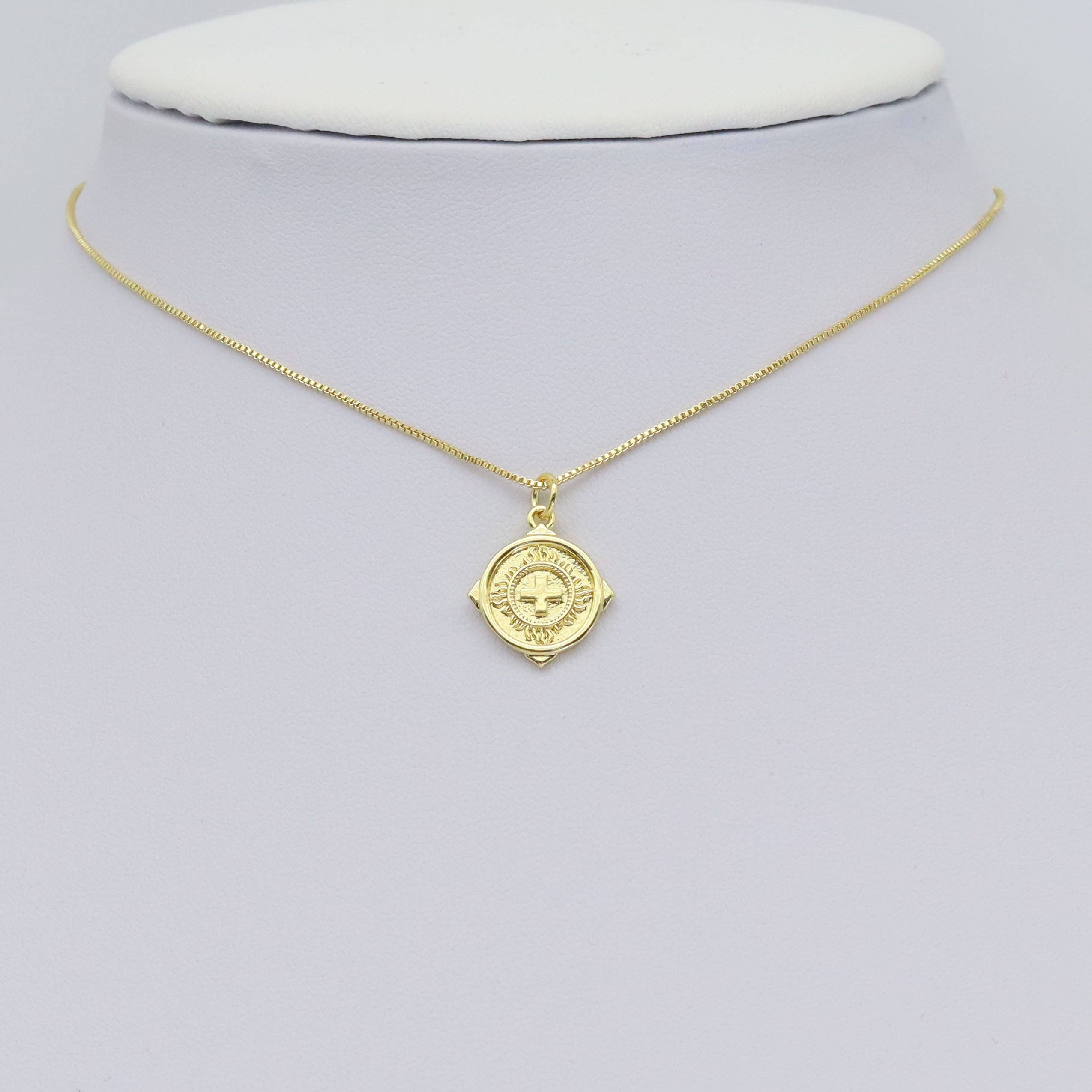 Gold Silver Embossment Cross Medalla Charm, Sku#Z1477