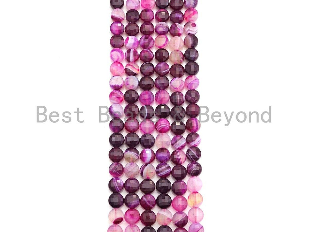 Double Sided Turtle Shell Cut Natural Purple Pink Agate Coin Shape beads, 6mm/8mm/10mm Checkerboard Cut Agate, 15.5" Full strand, Sku#UA84