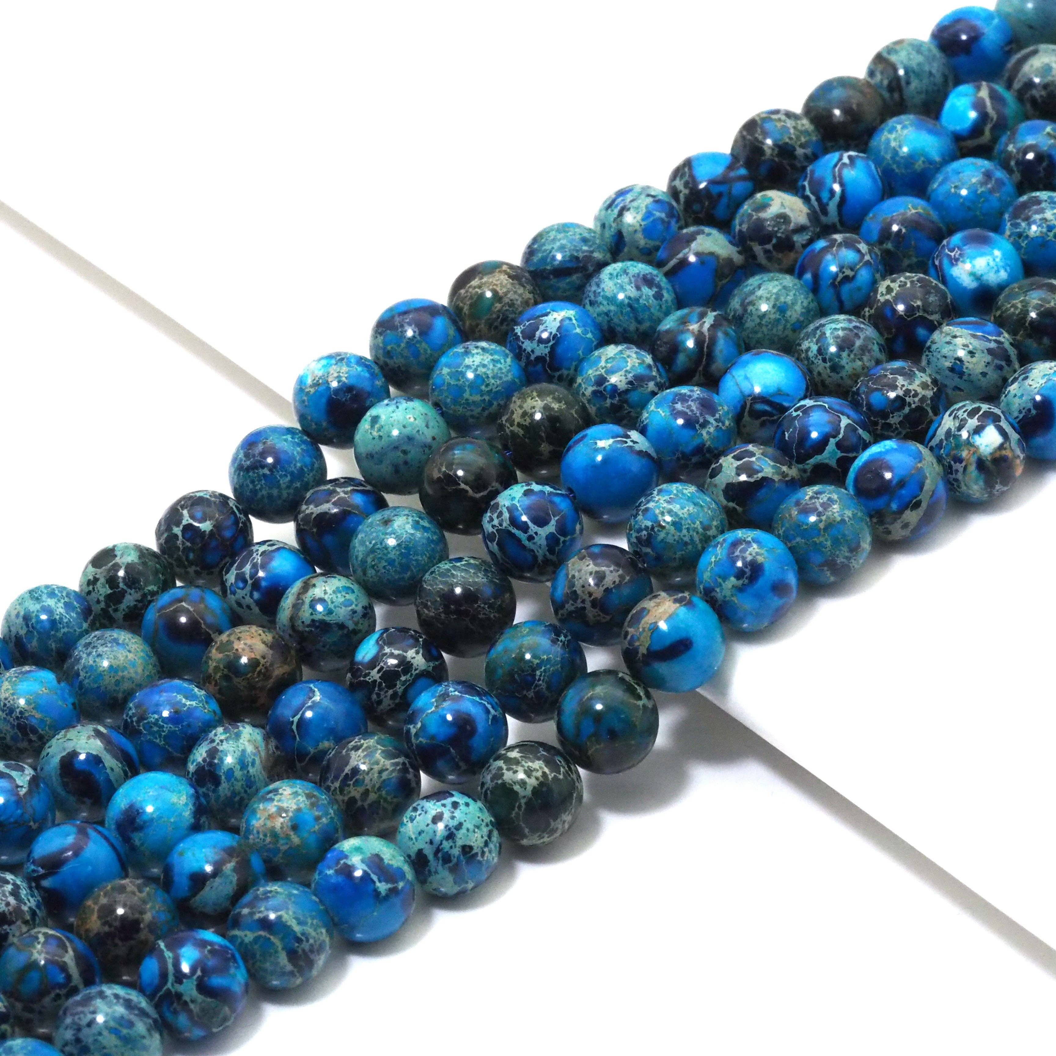 Blue Imperial Jasper Round Smooth Beads, 6mm/8mm/10mm, Sku#U1574