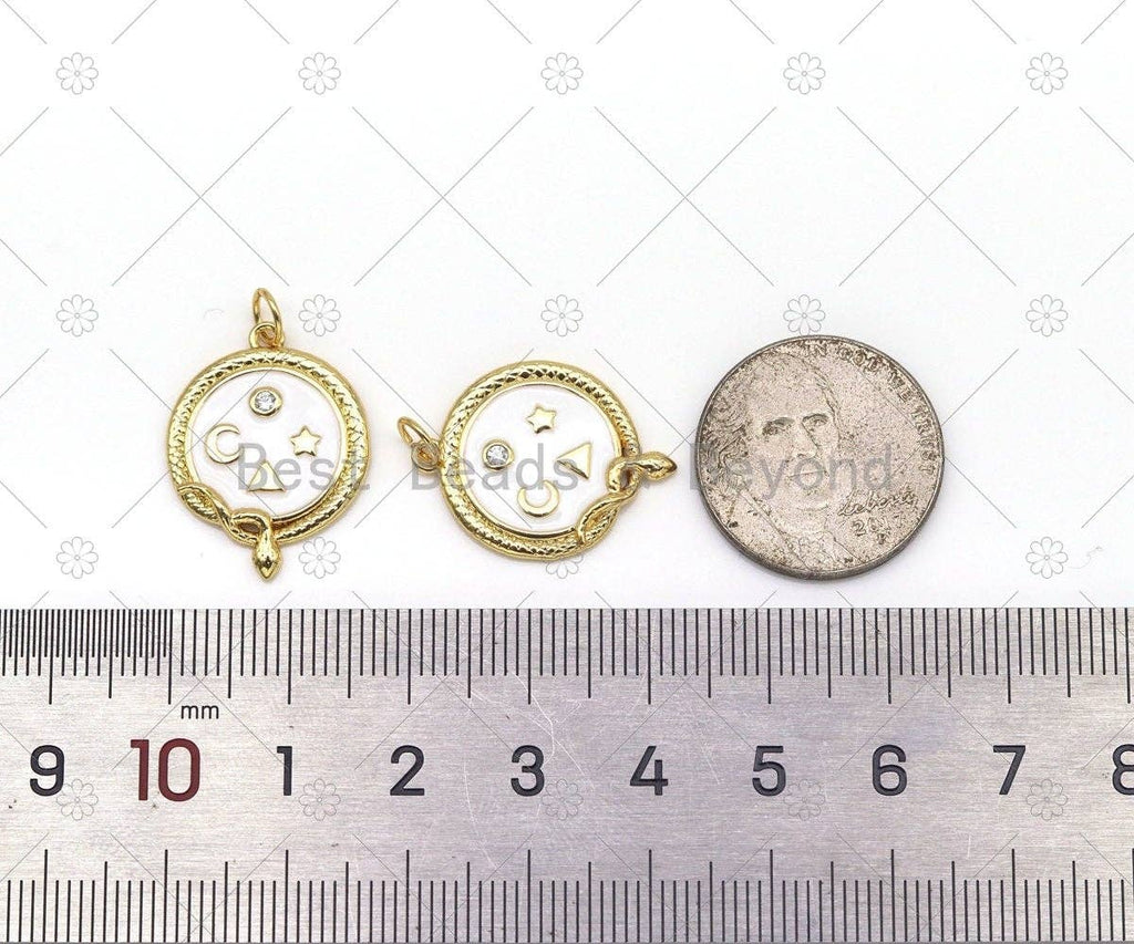CZ Micro Pave Star Moon Triangle on Round Coin Shape Pendant, 18K Gold Filled Snake Charm, Necklace Bracelet Charm Pendant, Sku#Y556