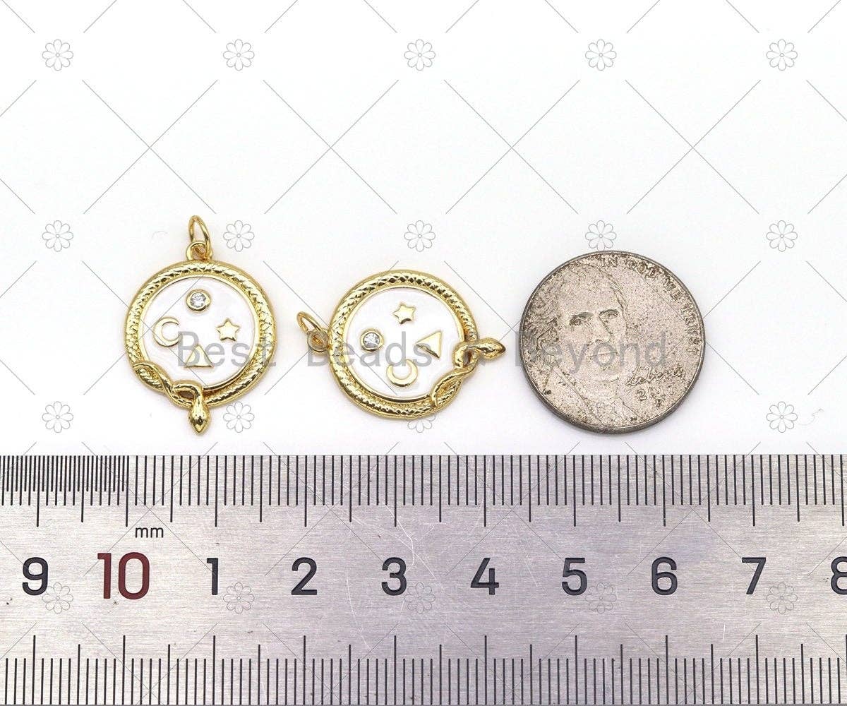 CZ Micro Pave Star Moon Triangle on Round Coin Shape Pendant, 18K Gold Filled Snake Charm, Necklace Bracelet Charm Pendant, Sku#Y556