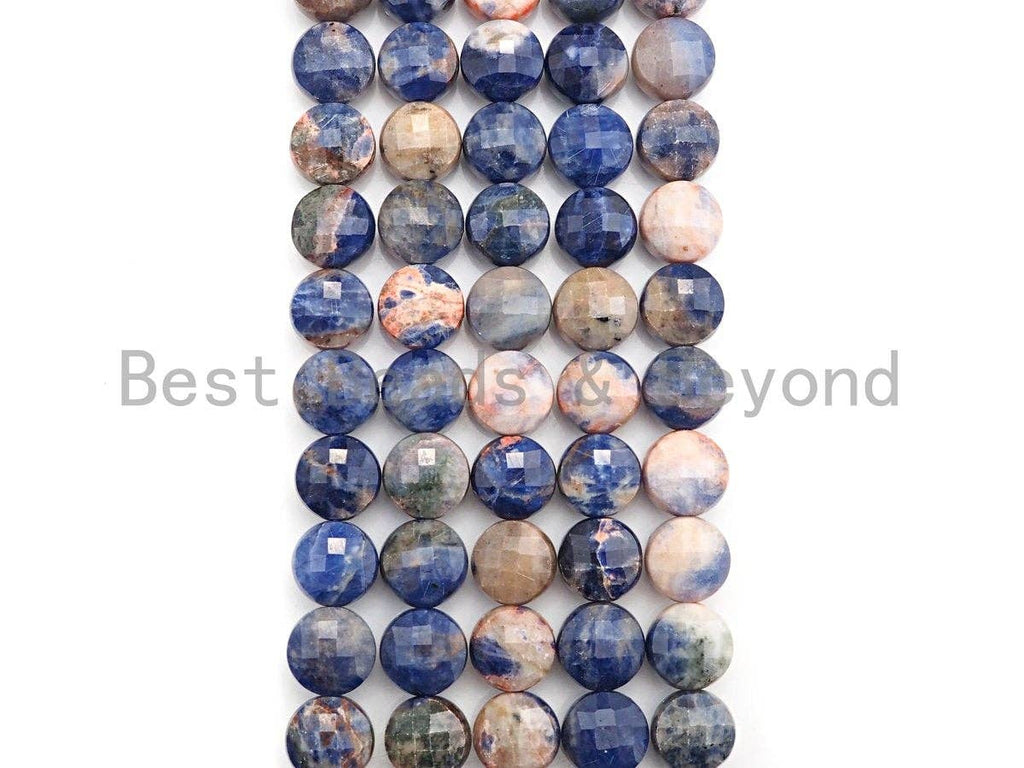 High Quality Double Sided Turtle Shell Cut Natural Sodalite Coin beads, 8mm/10mm Checkerboard Cut Sodalite Beads, 16" Full strand, Sku#U752