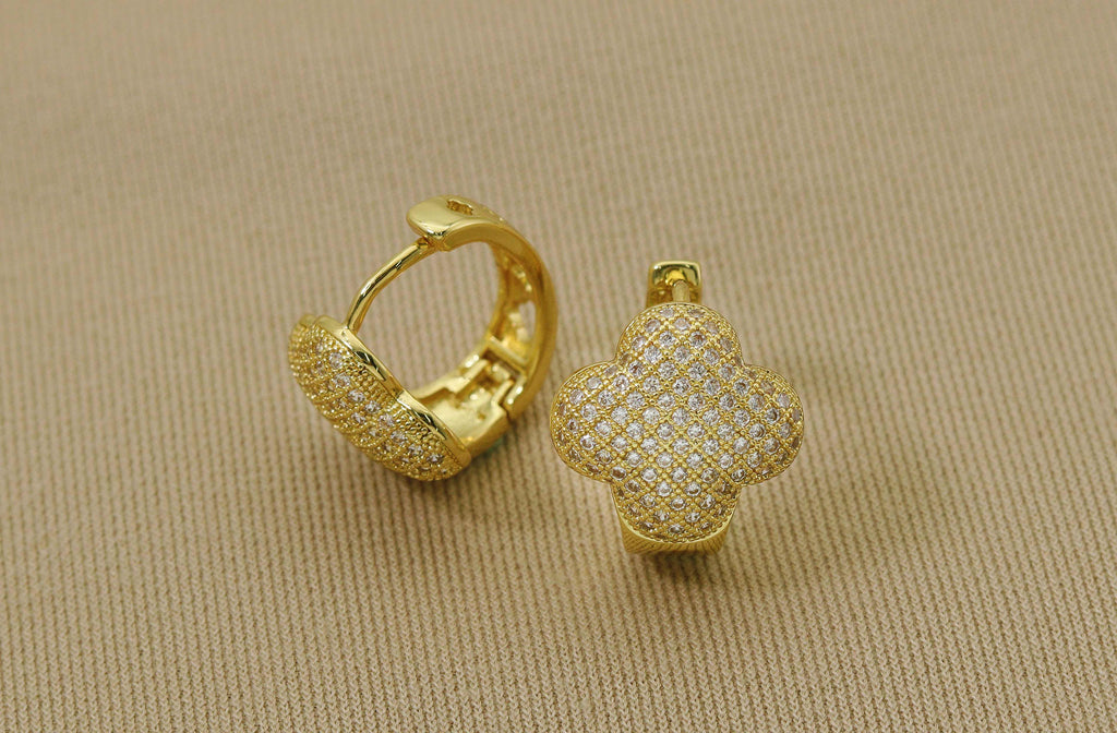 CZ Micro Pave Clover Flower Earrings,Sku#Y613