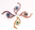 CZ Micro Pave Fuchisa Half Evil Eye Connector for Bracelet/Necklace, Cubic Zirconia Space Connector, Jewelry Findings,11x30mm, sku#E23C