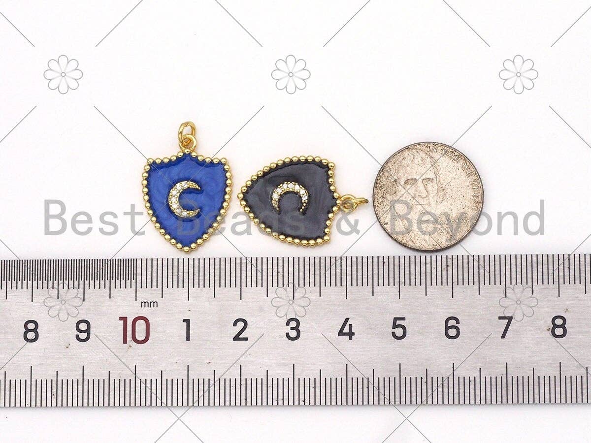 Micro Pave CZ Cresent Moon On Colorful Enamel Shield Shape Pendant,18K Gold Filled Enamel Pendant,Enamel Jewelry, 24x18mm,Sku#L590