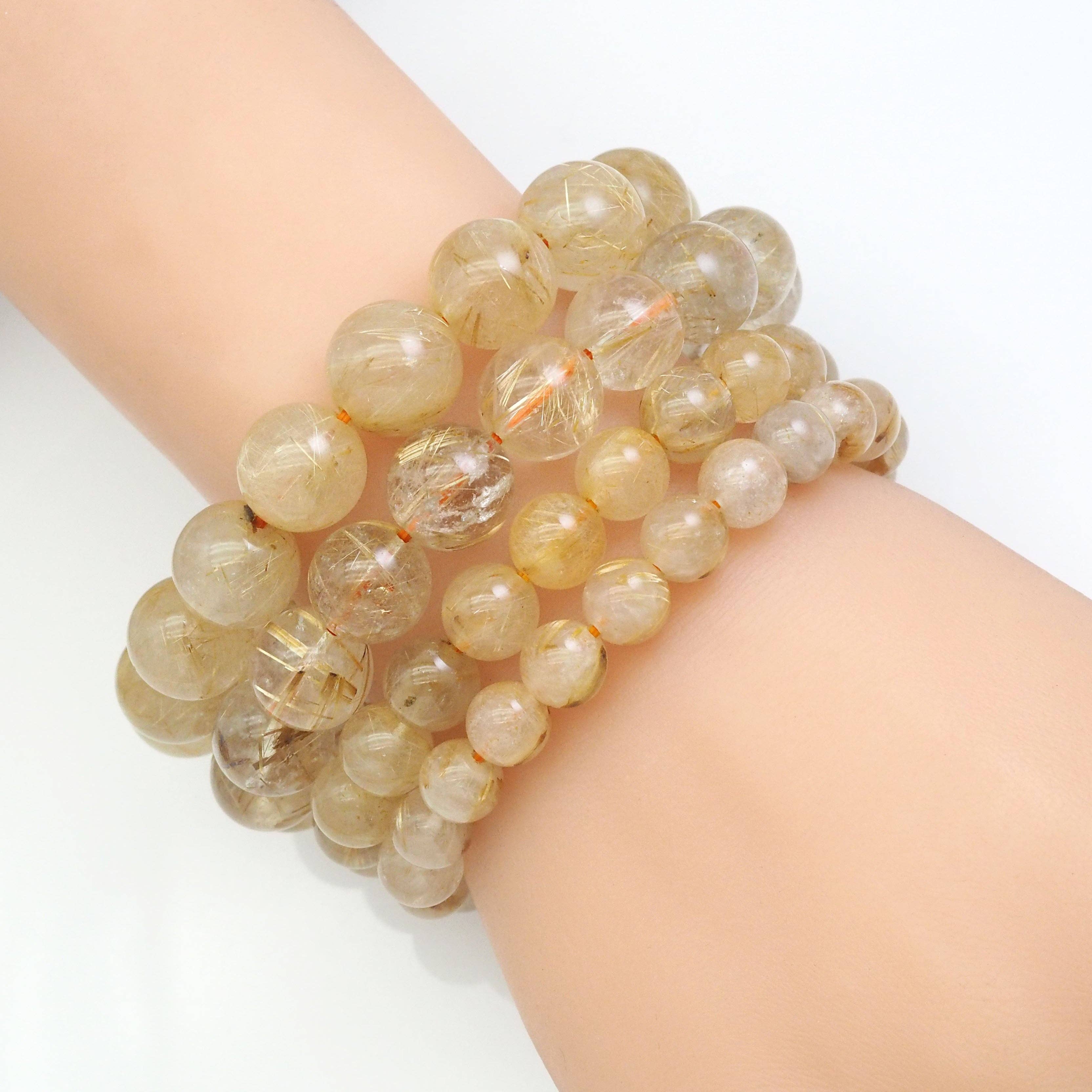Genuine Rutilated Quartz Round Smooth Stretchy Bracelet, Sku#EF449/u1420