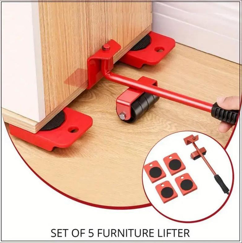 Heavy Duty Furniture Lifter with 4 Sliders for Easy Heavy Furniture Moving, Adjustable Height [Load Capacity: 600Lbs per Wheel] Red and Yellow
