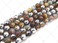 Natural Half Silver Plated Brown Agate Beads, 8mm/10mm/12mm Round Faceted Brown Green Beads, 15.5 Full Strand, sku# UA124