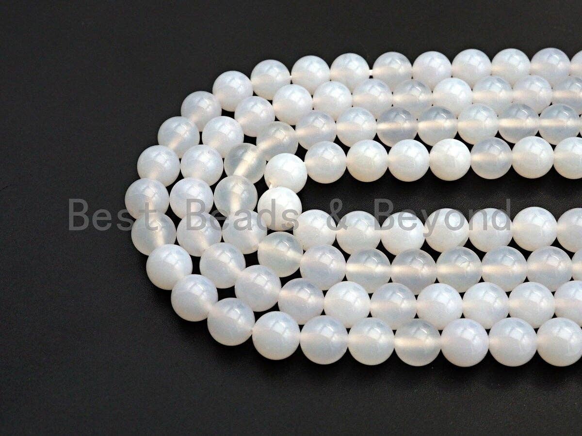 Quality Natural Milky White Agate Beads, Round Smooth 6mm/8m