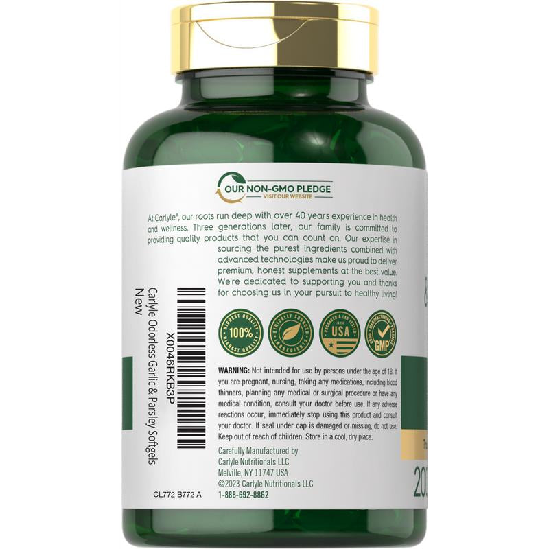 Carlyle Odorless Garlic & Parsley 1800Mg | 200 Softgels | Non-Gmo, Gluten Free Supplement