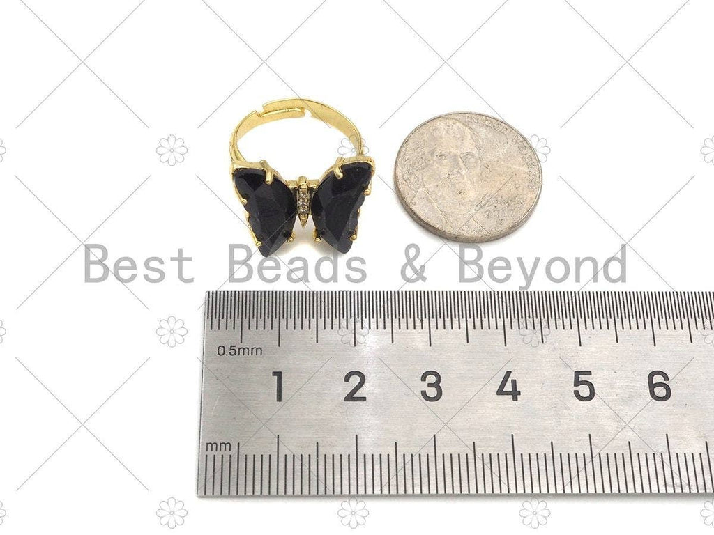 Colorful Glass Butterfly Shape Adjustable Ring, Sku#LD87