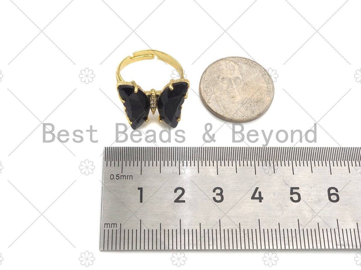 Colorful Glass Butterfly Shape Adjustable Ring, Sku#LD87