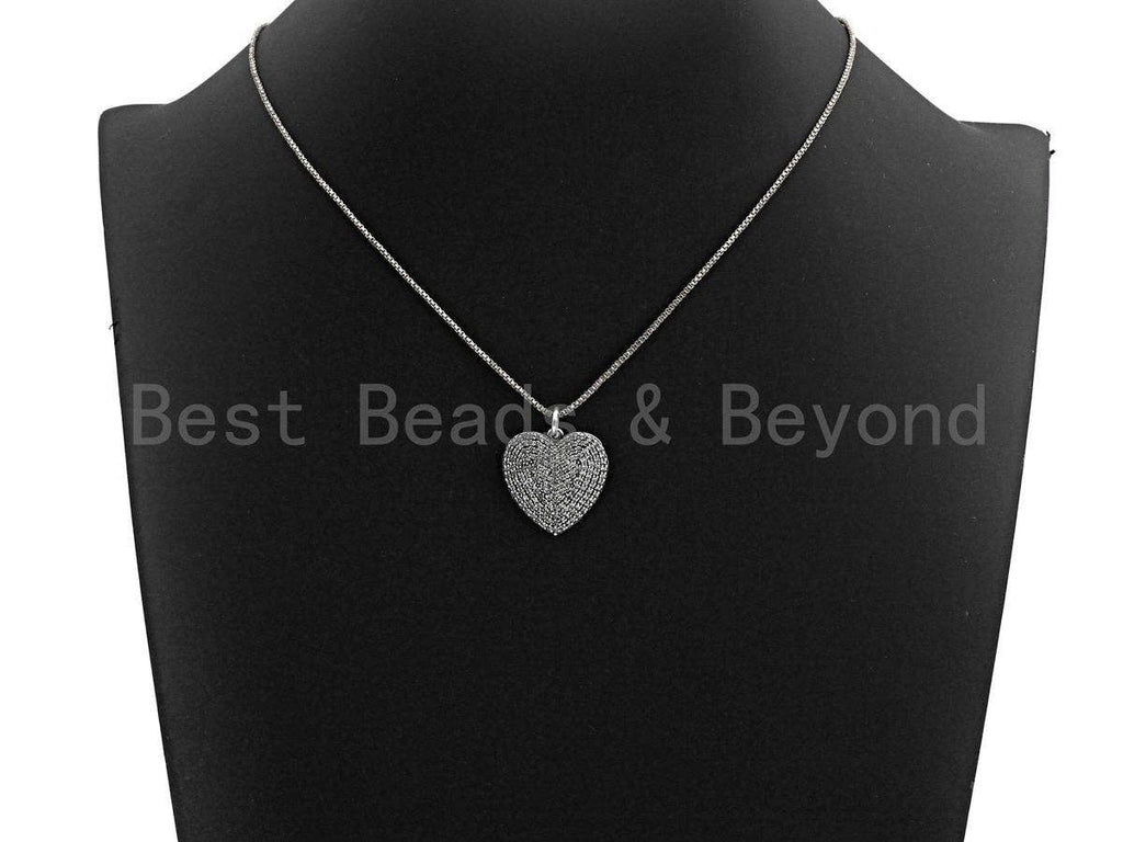 CZ Micro Pave Heart Shape Pendant, Antique Silver Tone, Cubic Zirconia Pave Heart Charm Pendant, 22mm,sku#F1024