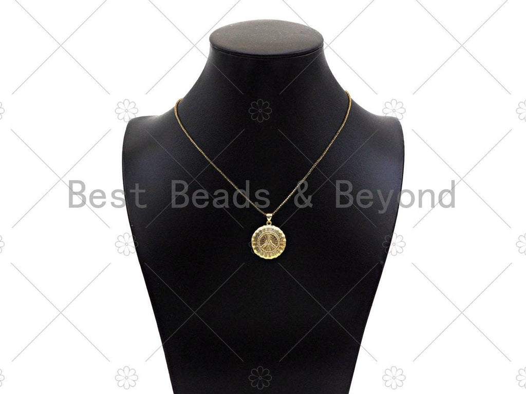 Gold Filled CZ Micro Pave Peace Sign On Web Round Shape Pendant, 18K Gold Filled Charm, Necklace Bracelet Charm Pendant,21x23mm,Sku#LK355
