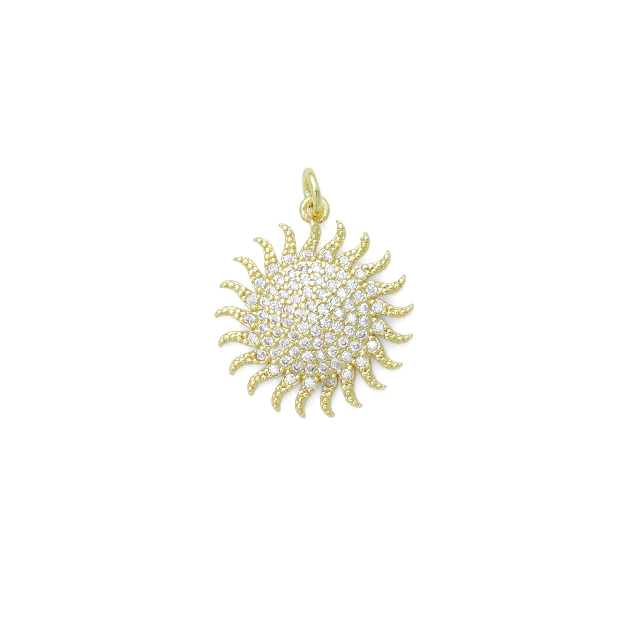 Clear CZ Gold Sunflower Charm Pendant, Sku#L722