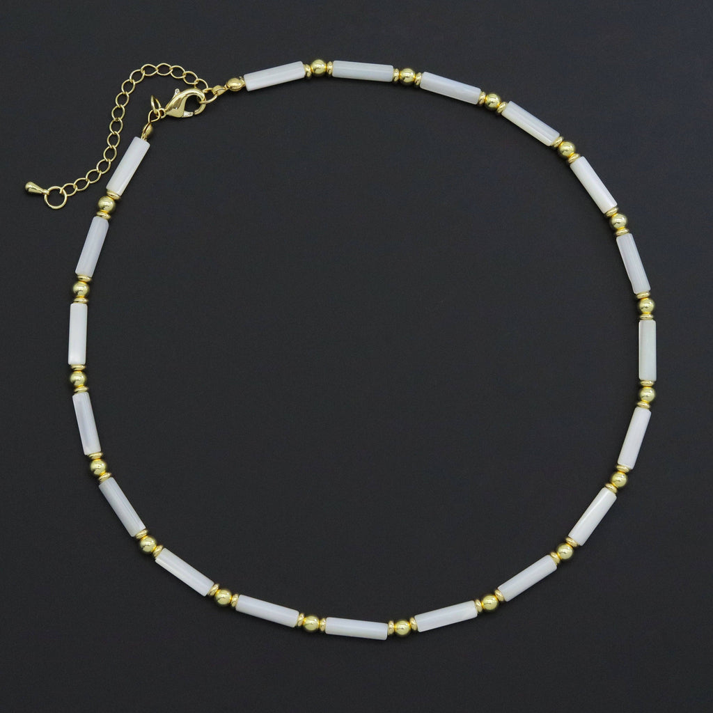 Mother of Pearl tube with gold spacer necklace, sku#EF545