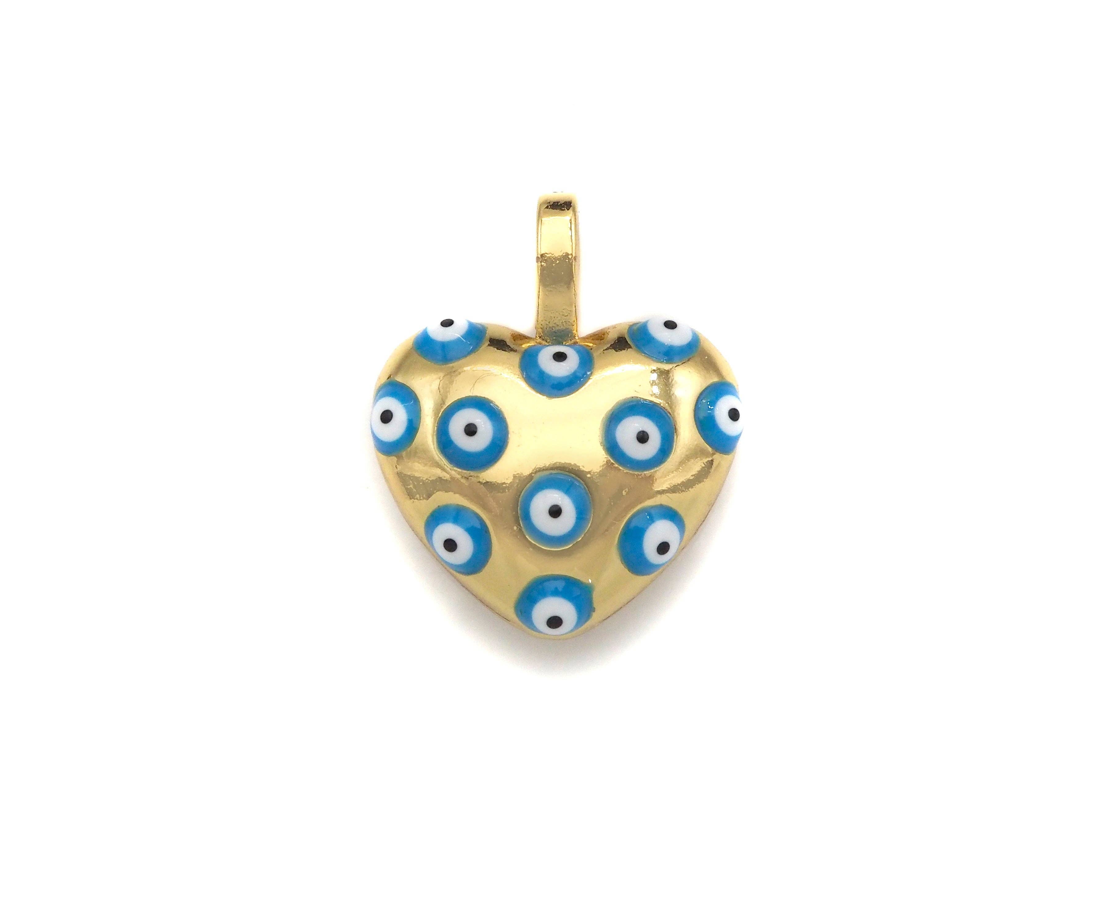 Gold Enamel Evil Eye On Heart Charm, Sku#L497