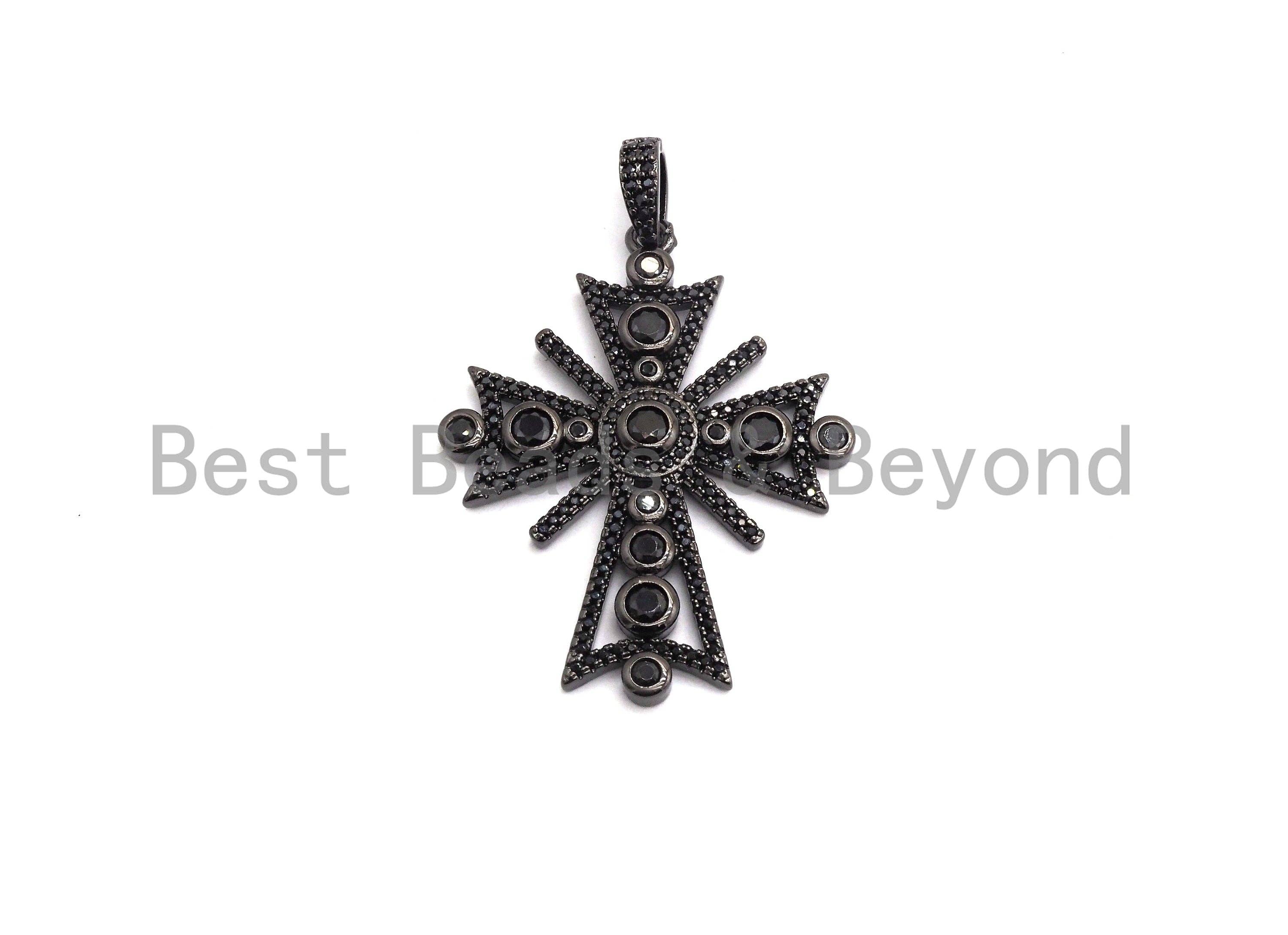 Large CZ Micro Pave Fancy Cross Pendant, F640