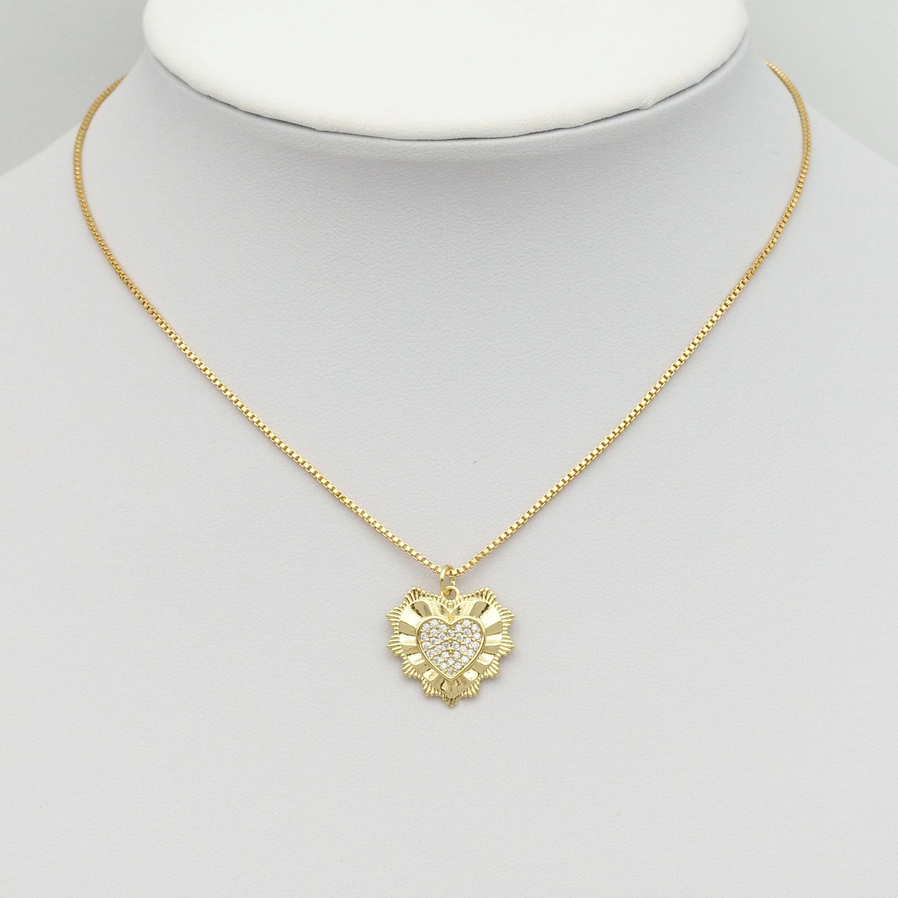 Clear CZ Spike Gold Heart Charm, Sku#Z1470