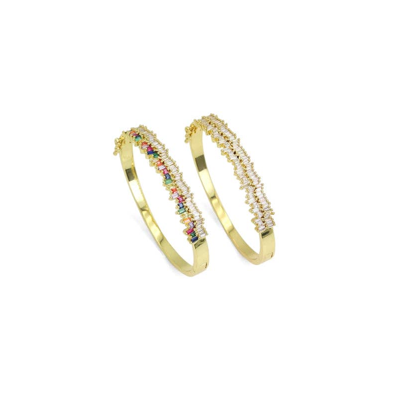 Double Line Baguette CZ Gold Adjustable Bracelet, Sku#LX502
