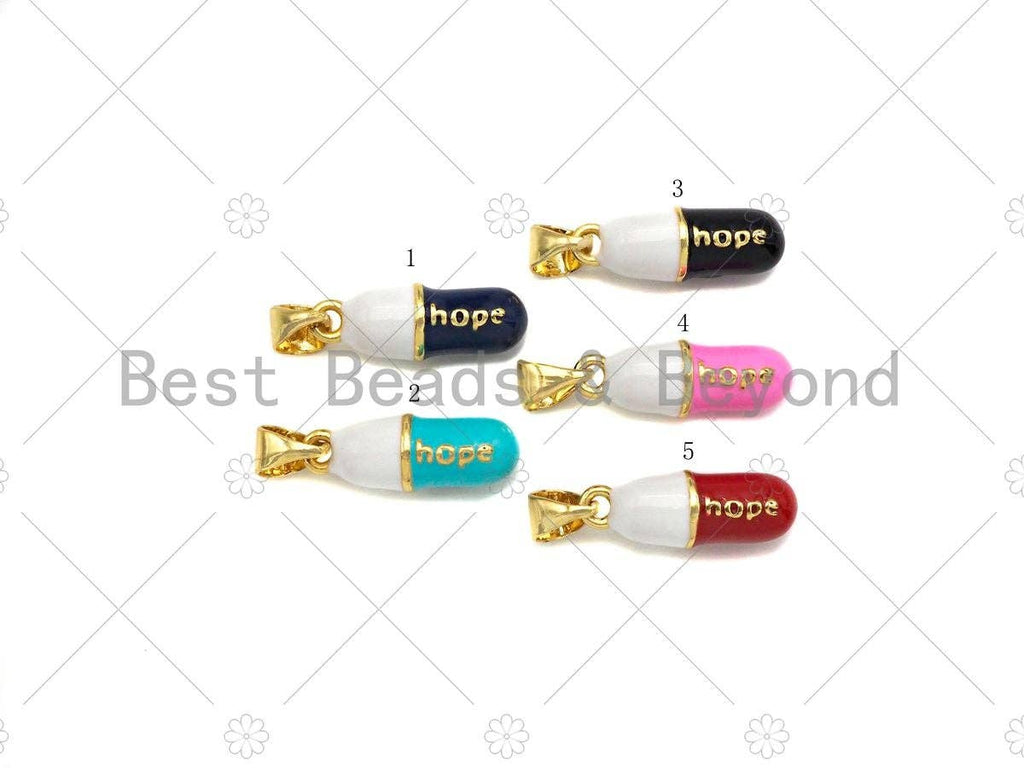 Enamel Colorful Pill Shape Pendant Charm,Hope Word Pink Turquoise Black Cobalt RedEnamel Jewelry,6x17mm,Sku#LK284