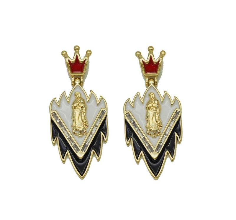 CZ Enamel Virgin Mary on Triangle Shape with Crown Charm, Sku#LD284